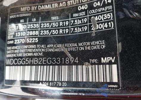 2014 Mercedes-Benz Glk 350 из США, поврежденный, VIN WDCGG5HB2EG331894